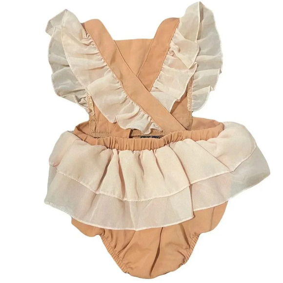 12-18 Months Bailey's Blossoms Boho Romper, Brown & Tan, Flutter - Picture 2 of 5